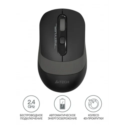 Мышь A4Tech Fstyler FG10 черный/серый оптическая (2000dpi) беспроводная USB (4but) Мышь A4Tech Fstyler FG10 черный/серый оптическая (2000dpi) беспроводная USB (4but)